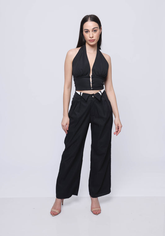 Tie up halter top and collar trouser co-ord set