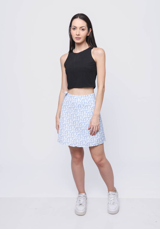 Wrapped A-Line Floral Mini Skirt