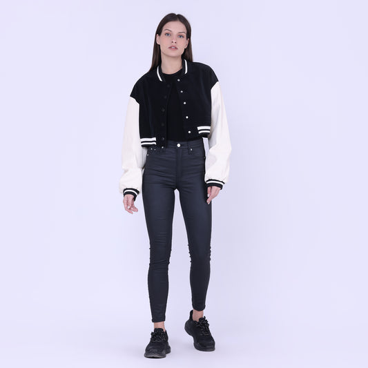 Faux Leather Varsity Jacket