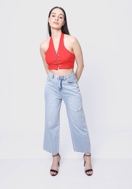 Wide leg cut out jeans
