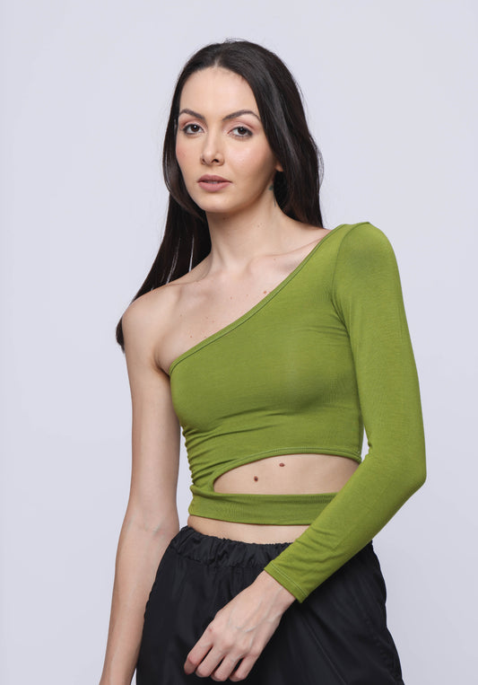 One shoulder cut out top