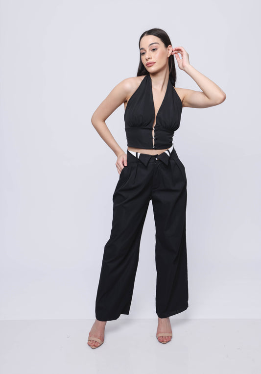Tie up halter top and collar trouser co-ord set