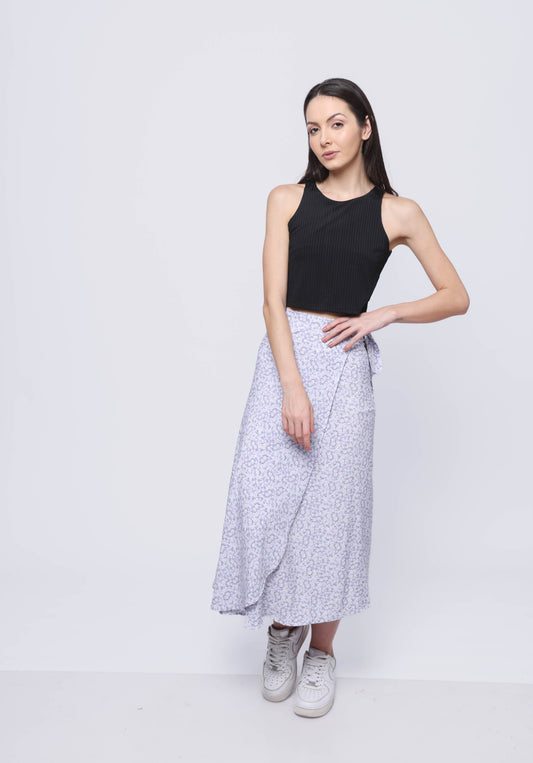 Wrapped A-Line Floral Skirt