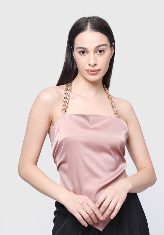 Draped chain halter top