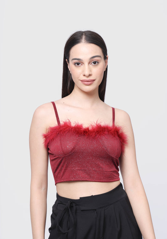 Feathered crop cami top