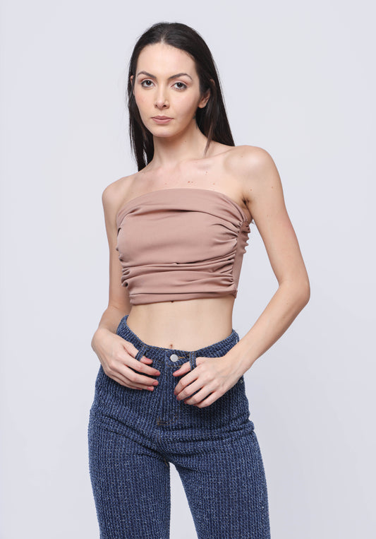 Gathered crop tube top